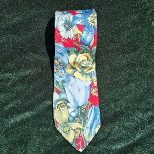 KENZO Vintage Floral Patterned Tie - Red, Blue, Yellow 100% Silk Made In Italy